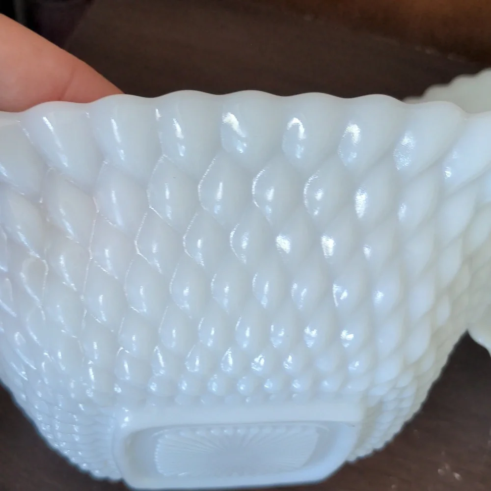 Vintage Square Shaped Mlik Glass Hobnail Bowls Set of 2